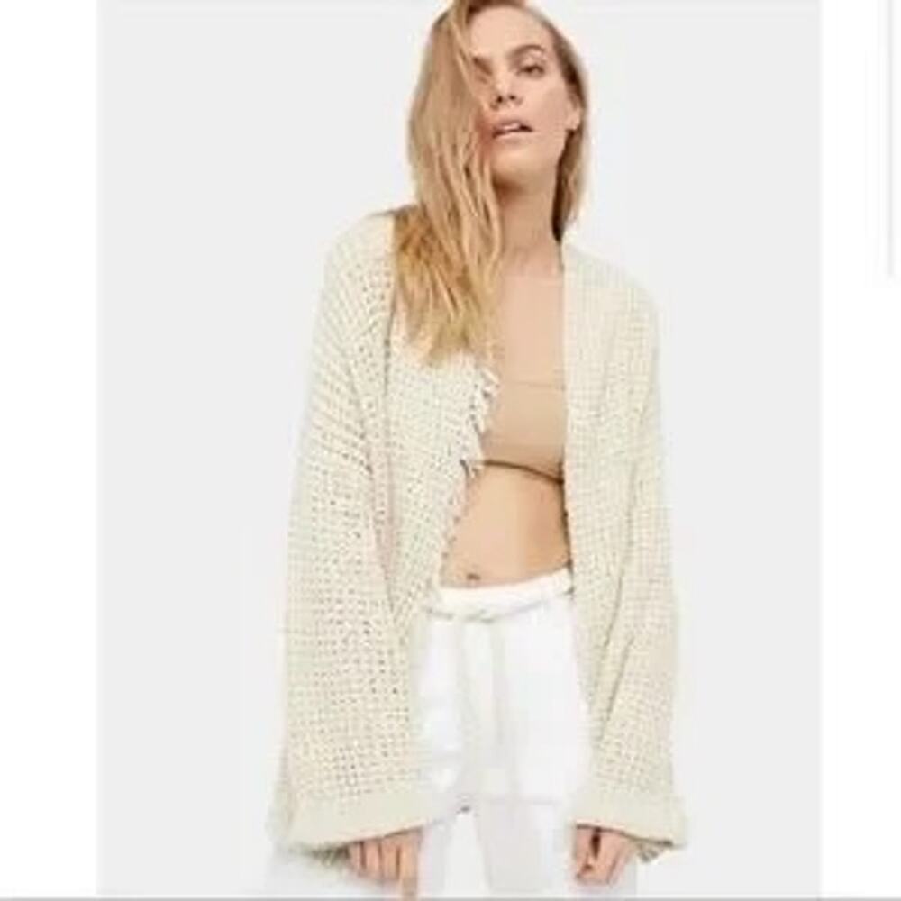 Free People Coastal Silk Cardigan Sweater Open Fringe I'll Be Around Women Small